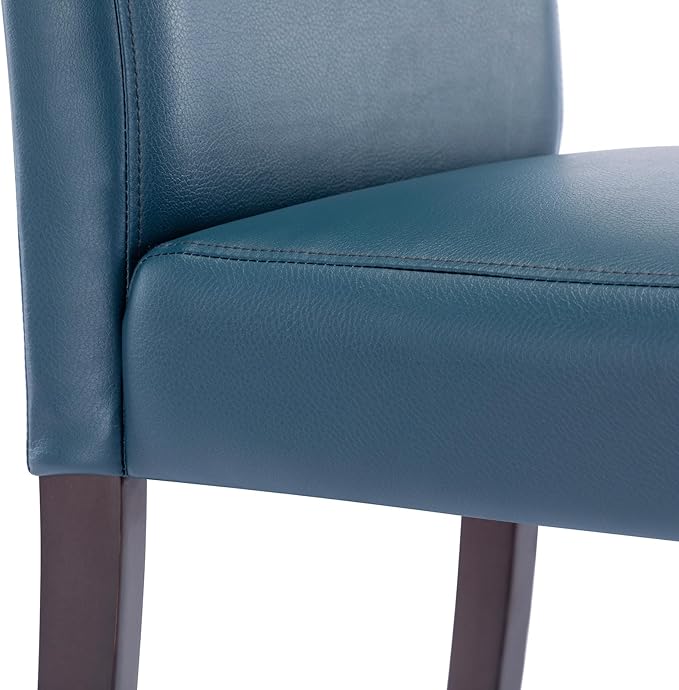 Watson & Whitely Upholstered Dining Chairs Set of 4, Faux Leather Armless Dining Room Chairs with Solid Wood Legs & Back Side Chair for Kitchen, Living Room, Restaurant, Blue