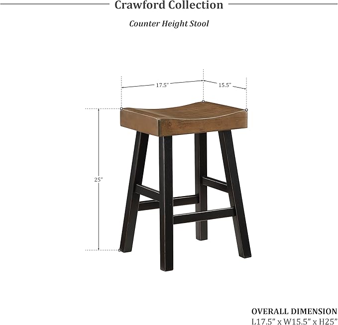 Lexicon Saddle Bar Stools Set of 2 Barstools with Footrest, Armless Dining Chairs for Kitchen Island, Breakfast Nook, Living Room, Counter Height, Black/Brown