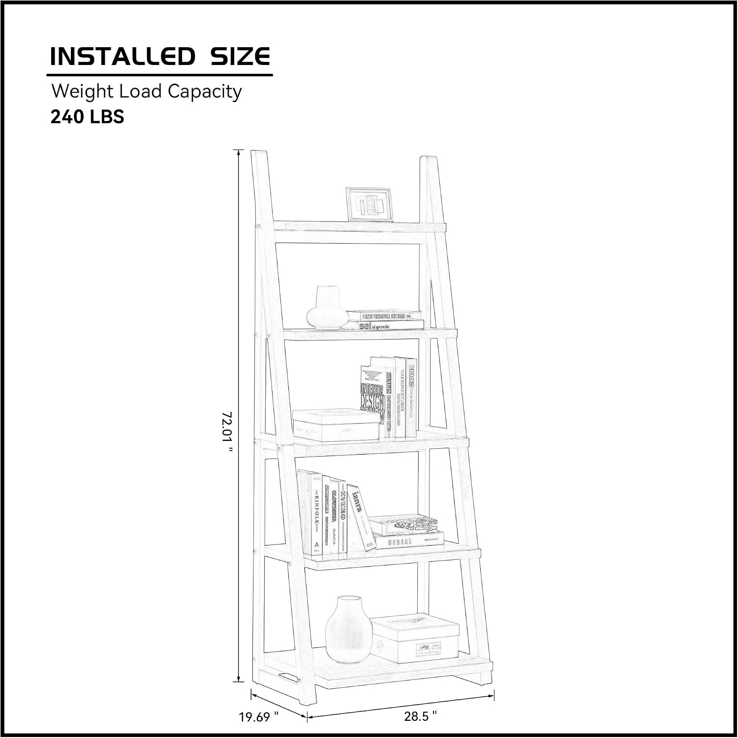 roomfitters 5-Tier Shelves, Modern A-Frame Ladder Bookshelf, Wooden Leaning Decorative Storage Display Rack, Grey and White
