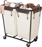 StorageWorks 280L Large Lanudry Hamper with Wheels, Laundry Basket with Wheels 2 Sections, Clothes Sorter Cart with Divider for Hotel, Home, Beige, 1-Pack