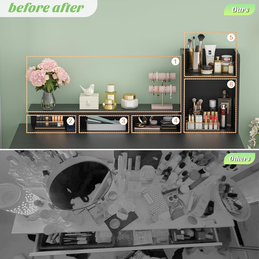 Besiost Vanity Desk, Small Vanity Desk with Power Outlet, Makeup Desk with Dr...