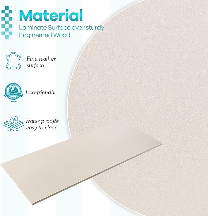 Kaboon Universal Tabletop 55"x23.62" Solid One-Piece Melamine Table Top, Double Desk L-Desk DIY, Home and Office Countertop,Leather/Ivory