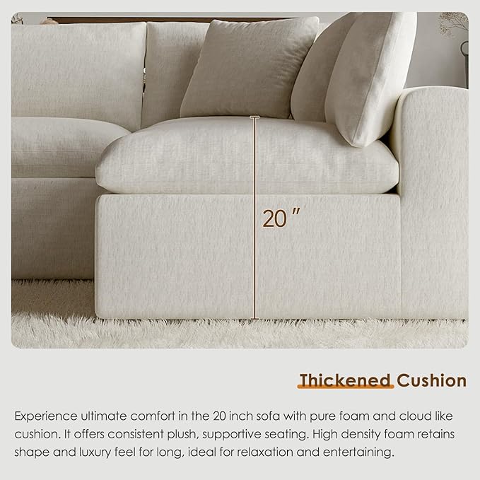 189" Oversized Boneless Cloud Couch, Modular Sectional Couches for Living Room, L-Shaped with Deep Seats, No Assembly Required, 8-Seater Washable Fabric Sleeper Sofa, White