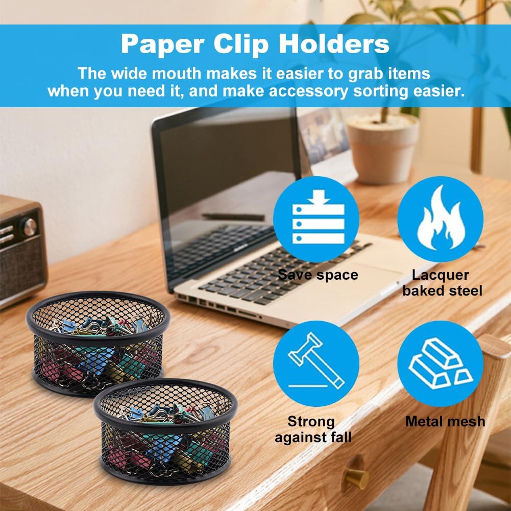 LOQJSS 2PCS Mesh Paper Clip Holder, Stackable PaperClip Organizer for Desk, Mesh Paperclip Dispenser Organizer with Non-Slip EVA Pad,Paperclip Holder for Office Binder Box