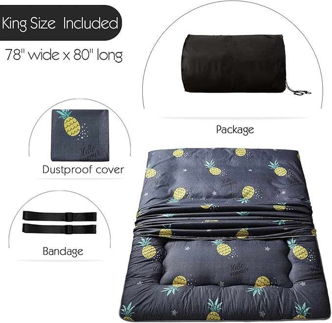 MAXYOYO Japanese Floor Mattress Futon Mattress, 4" Thicken Tatami Mat Sleeping Pad Foldable Roll Up Mat Boys Girls Dormitory Pad Kids Floor Lounger Pillow Bed, Charcoal Grey, Queen Size