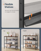 SONGMICS HOME 4 Tier Shoe Storage Organizer, Freestanding Shoe Rack, Dense Mesh, for Living Room, Bedroom, Entryway, Rustic Brown and Black