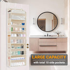 5 Layers Over The Door Organizer with Clear Window, 10 Mesh Side Pockets and 3 Hooks, 1 Pack Large Pockets Heavy Duty Hanging Storage for Bedroom/Bathroom/Pantry/Nursery, Kids Toys, Shoes(Beige)