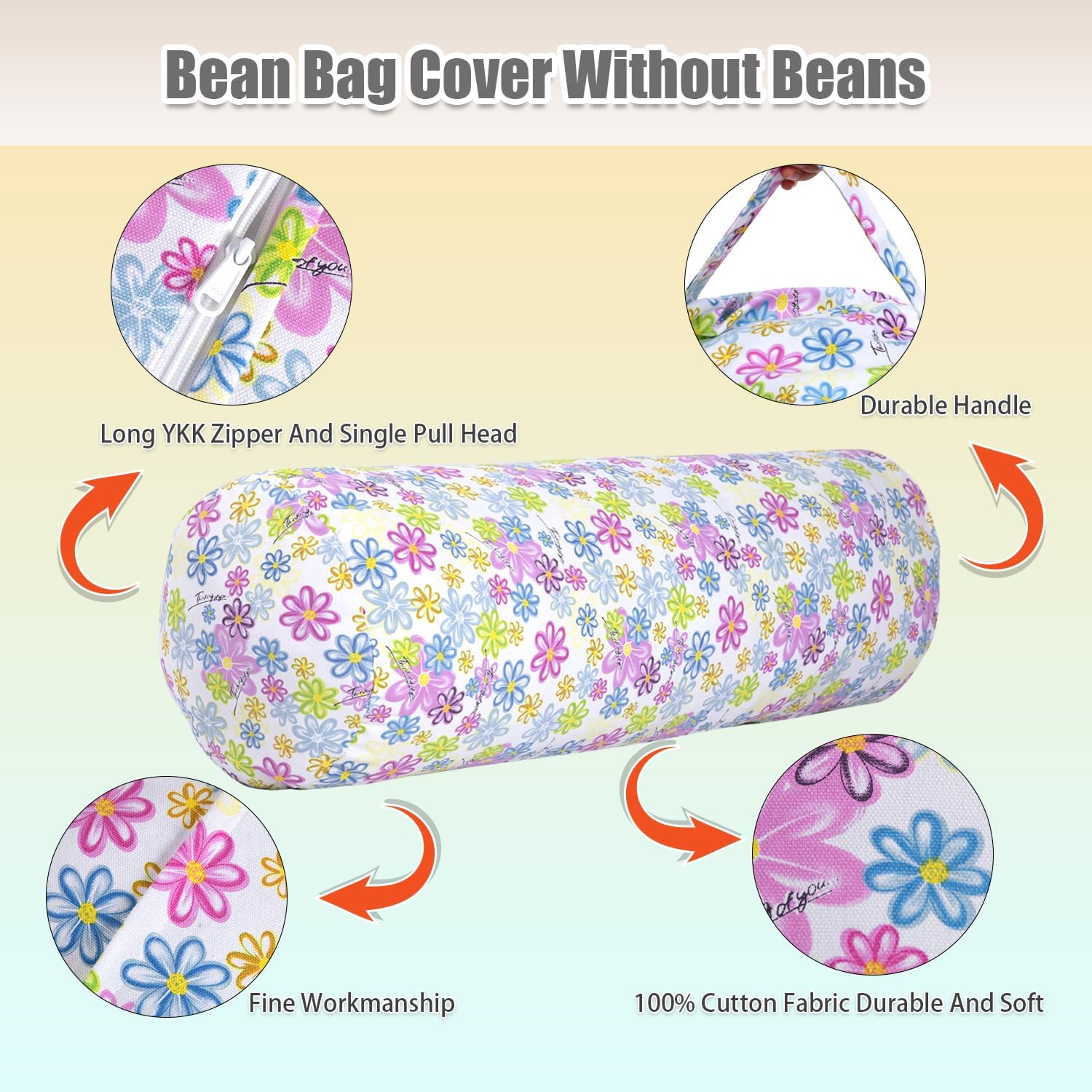 Stuffed Animal Storage Bean Bag Chair Cover (No Filler), Cylinder Plush Toy Storage Stuff and Sit Seat for Kids Boys and Girls, Canvas Large Soft Sit & Play Sofa with YKK Zipper
