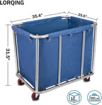12 Bushels Laundry Cart Commercial/Home,Heavy Duty Large Stainless Steel Rolling Laundry Basket with Wheels，for Laundry Organizer and Storage,260LBS Load (12 Bushels - Blue - 8 Tubes)