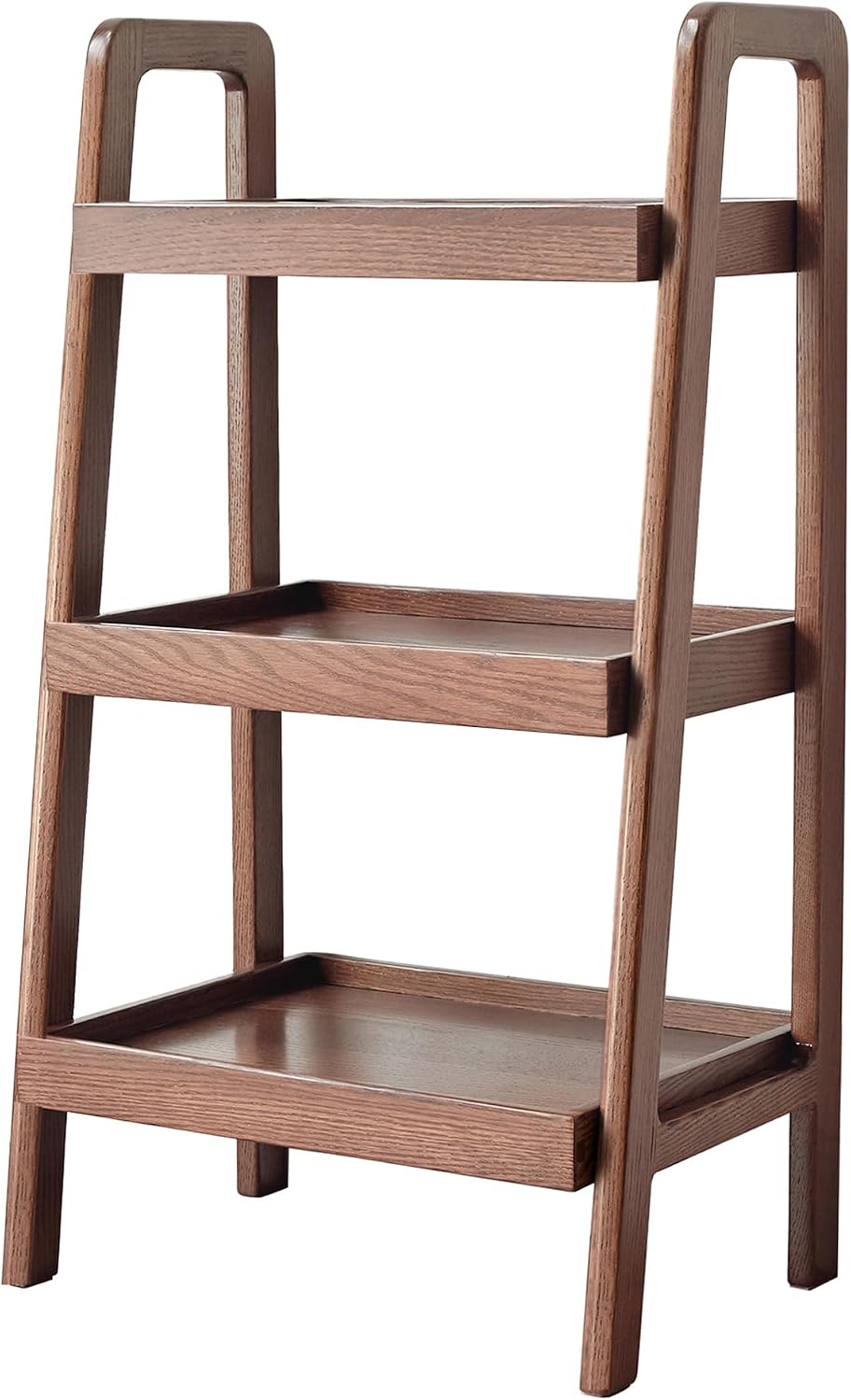 100% Solid Wood 3-Tier Ladder Shelf, Small Bookcase, Storage End Table, Open Display Stand for Living Room, Bedroom, Kitchen, Bathroom (Walnut Color)