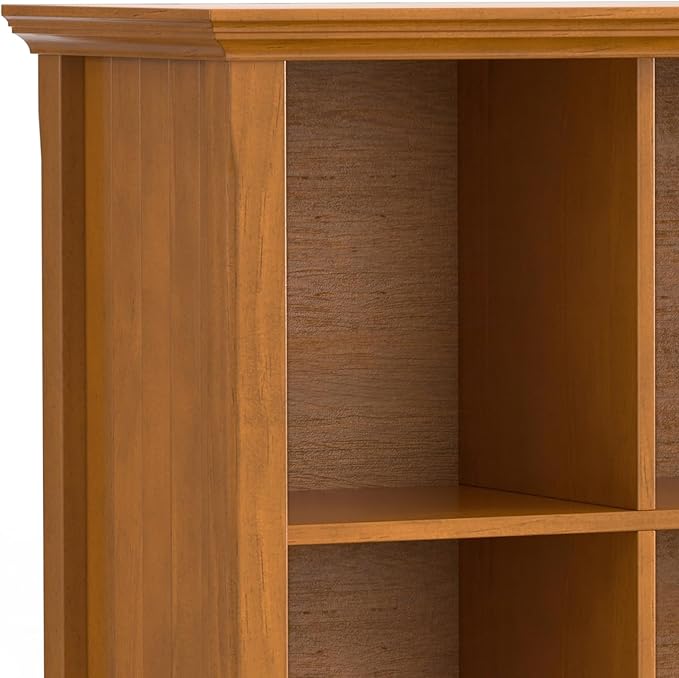 SIMPLIHOME Acadian Console Table - 57 Inch Wide Solid Wood 8-Cube Storage Sofa Table in Light Golden Brown, Storage Unit for Living Room or Bedroom with Grooved Side Panels and Tapered Legs