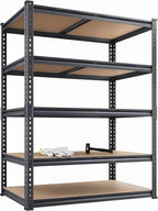 Heavy Duty Garage Shelving 36" W x 16" D x 72" H, 2850 LBS Storage Shelves 5-Tier Adjustable, Boltless Metal Rack with Extra Deep Shelves for Warehouse Basement Workshop, Black