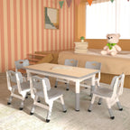 LulliSpace Kids Table and 6 Chairs Set，Height Adjustable Children Table & Chair，Toddlers Study Multi-Activity Table with 47.2"x23.6" Wipe-Clean Desktop，for Classrooms, Homes & Daycares
