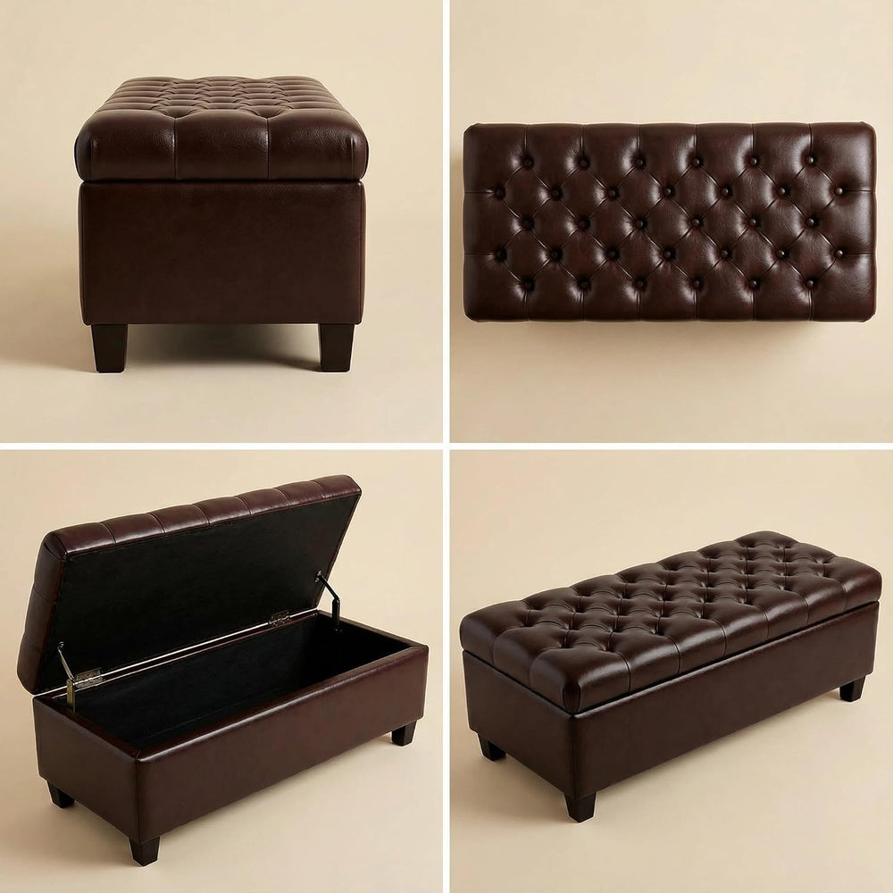 Leather Storage Bench for Living Room, End of Bed Bench with Storage, Large U...