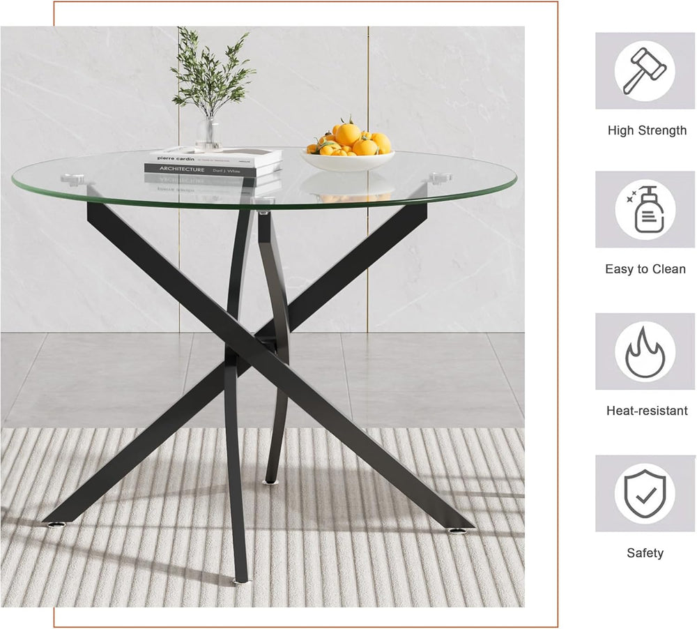 Small Round Dining Table Set for 4, Modern Glass Kitchen Table Chairs Set of ...