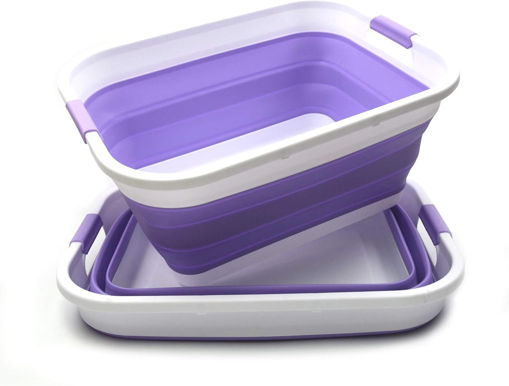 SAMMART Set of 2-41L(10.8 gallon) Collapsible Plastic Laundry Basket-Pop Up Storage Container-Portable Washing Tub-Space Saving Hamper,Water capacity:32L(8.4 gallon) (2 rectangular, Lt. Purple)