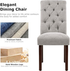 COLAMY Button Tufted Dining Chairs Set of 6, Parsons Upholstered Fabric Dining Room Chairs Kitchen Chairs with Wood Legs and Padded Seat, Light Grey