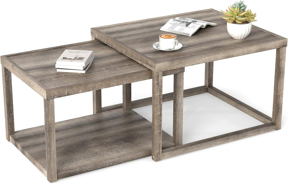 GOFLAME Nesting Coffee Tables Set of 2, Stackable Rectangular Center Table wi...