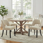 keoni Wooden Dining Chairs Set of 6, Mid Century Modern Upholstered Dining Room Chairs with Black Wood Legs, Fabric Farmhouse Kitchen Chairs with Foot Pegs for Dining Room, Beige