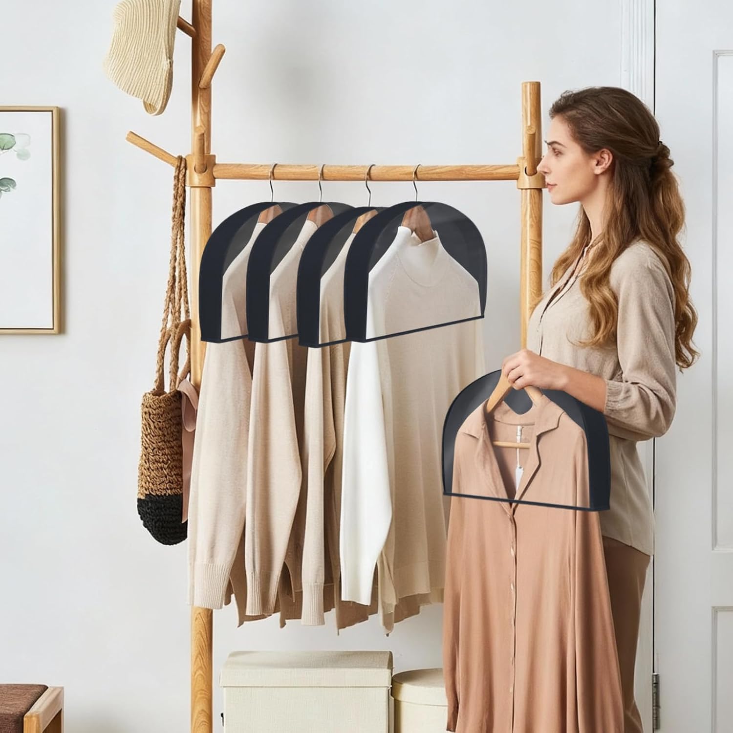 Shoulder Covers for Hanging Clothes (Set of 10) Breathable Garment Dust Covers Clothes Protectors Covers for Closet with 2" Gusset for Suit, Coats, Jackets, Dress