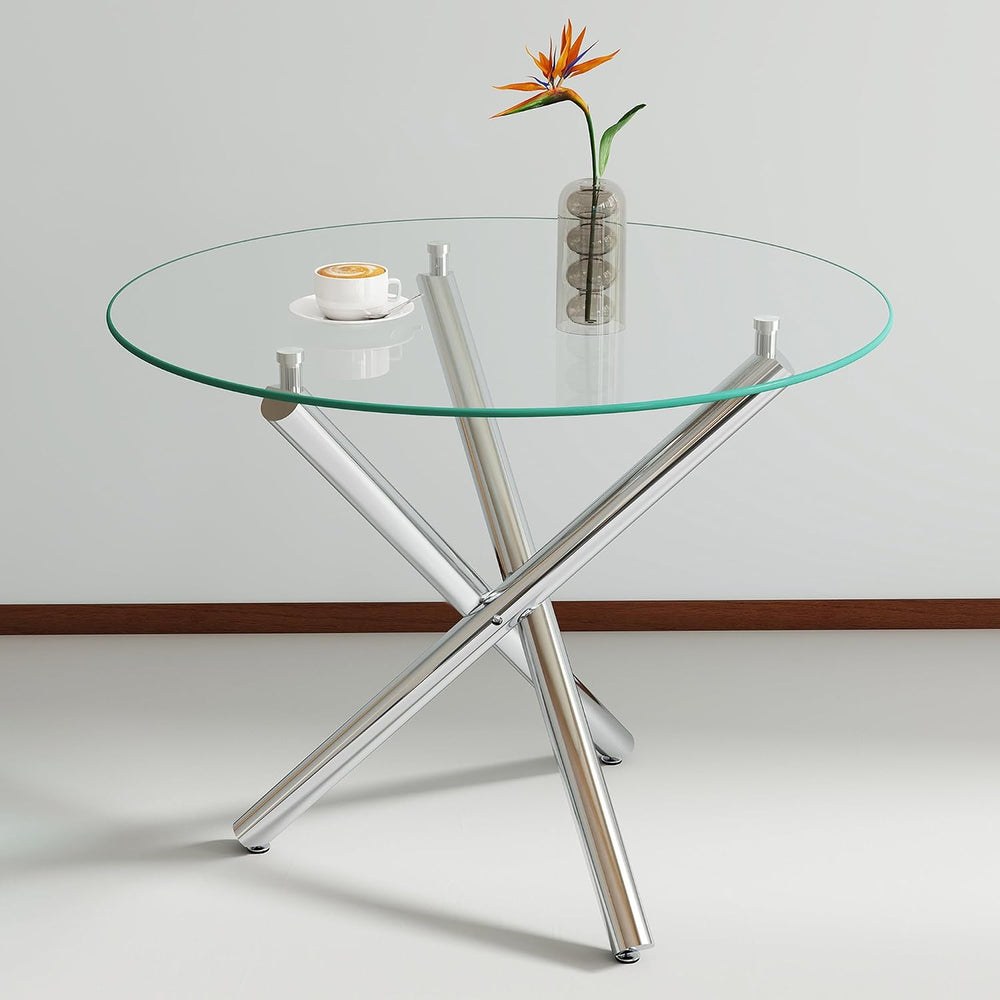 Modern Dining Room Table for 4 People, 36" Round Dining Table with Silve...