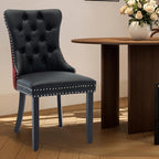 Leather Upholstered Dining Chairs Set of 4, Modern Style Kitchen Side Chairs with Nailhead Trim and Wood Leg, Metal Pulling Ring for Dining Room Living Room(Black&Wine Red)