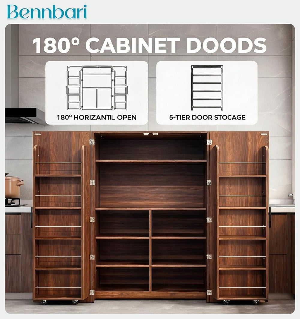 62.8" Tall Kitchen Pantry Cabinet with Shelves and Door Racks, Freestand...