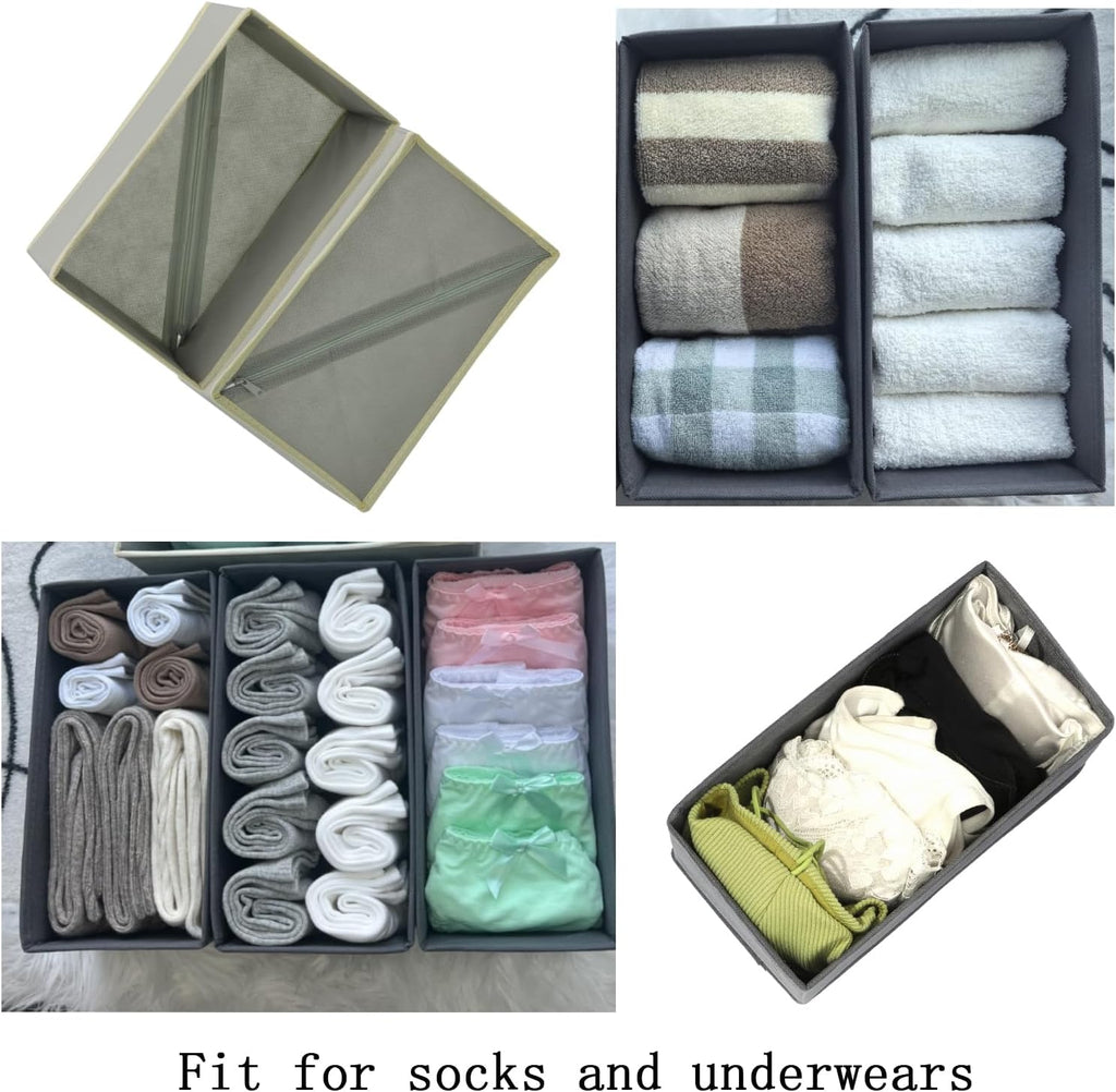 Socks Drawer Organizer Set of 3 Pack Light Grey, Small Underwear Dividers, 11' Closet Cabinet Wardrobe Dresser Storage Boxes for Panty Stockings Leggings Baby Clothes