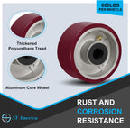 SY America 4" X 2" Casters Wheels,Heavy Duty Industrial Casters，Polyurethane on Aluminum Wheels,2 Swivel Casters,1600 LBS Load Capacity
