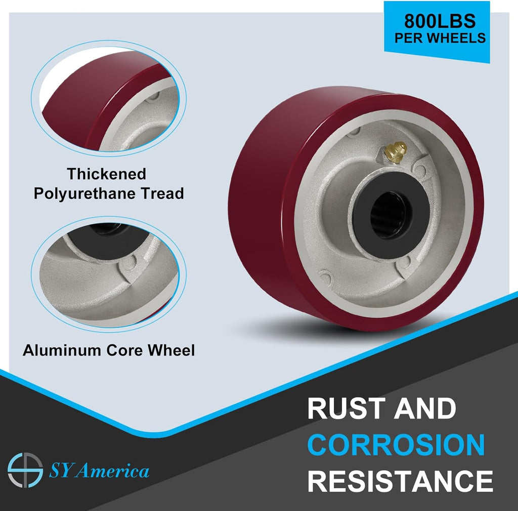 SY America 4" X 2" Casters Wheels,Heavy Duty Casters Set of 4，Polyurethane on Aluminum Wheels,4 Swivel Casters,3200 LBS Load Capacity