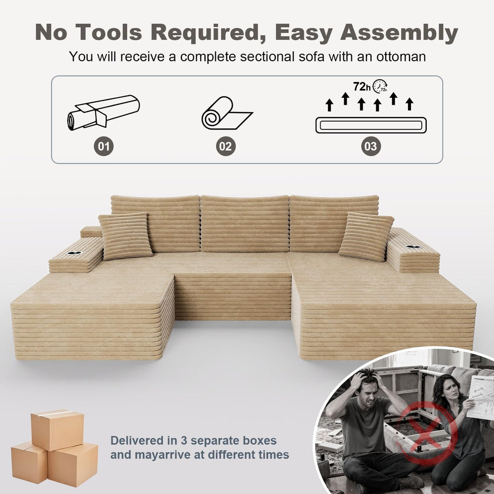 KCGKCG 106" Cloud Modular Sectional Couch with Ottoman, Modern U Shaped ...