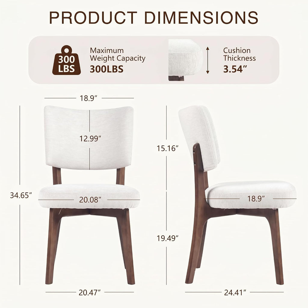 YOUNIKE Wooden Dining Chair, Chenille Fabric Upholstered Dining Room Chair Kitchen Side Chair, Farmhouse Dinner Chair with Solid Wood Legs for Kitchen Dining Vanity, Beige (Single Pack)