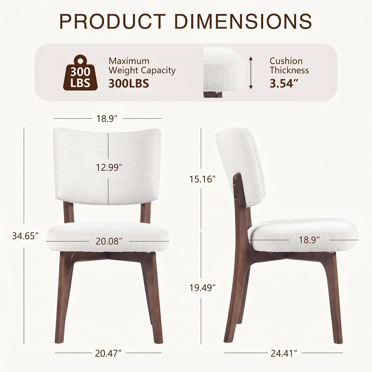 YOUNIKE Wooden Dining Chair, Chenille Fabric Upholstered Dining Room Chair Kitchen Side Chair, Farmhouse Dinner Chair with Solid Wood Legs for Kitchen Dining Vanity, Beige (Single Pack)