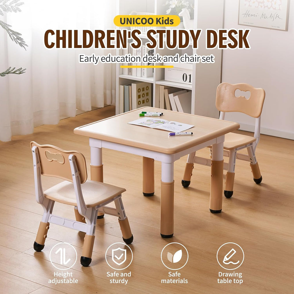 UNICOO Kids Table and Chair Set, Height Adjustable Toddler Table and Chair Set, Graffiti Desktop Multi-Activity Desk, Ideal for Kids 2-8, Classrooms/Daycares/Homes