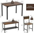Giantex Dining Table Set for 4, Kitchen Table with Bench and Chairs, Industrial Gathering Bench Dining Set W/Metal Frame & Storage Rack, Dinette Set, Modern Functional Desk Set (Coffee)