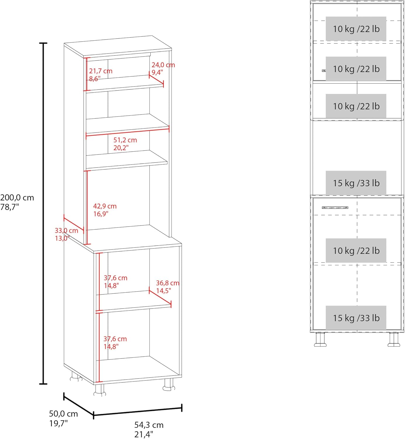 21.4" D*19.7W*78.7" H Corner Freestanding Kitchen Pantry with Dawer, 3 Shelves, Single Door, Rectangular Storage Cabinet, Modern Minimalist, for Living Room, Dining Room, White