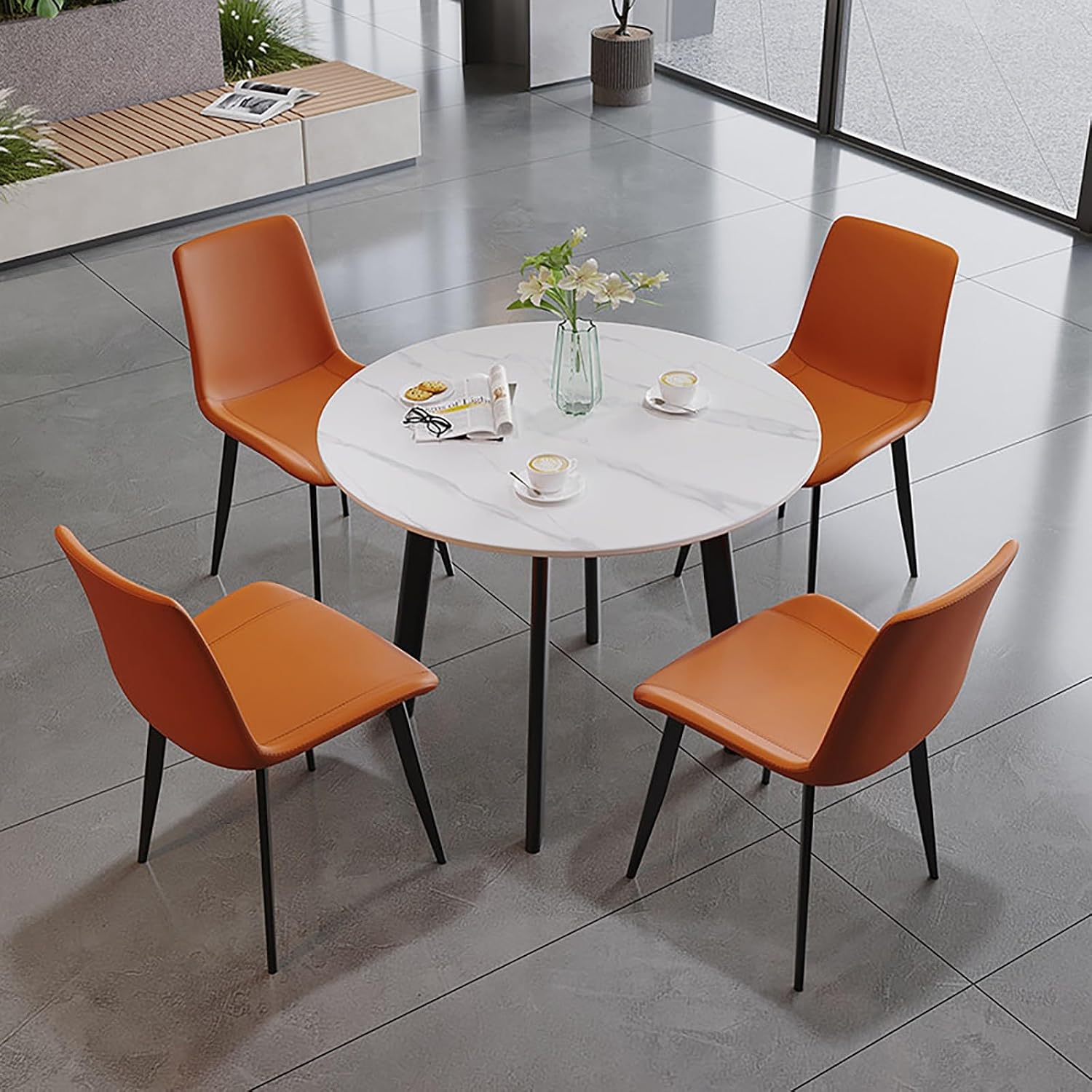Round Dining Table Set for 4,Modern Kitchen Coffee Table Set | Comedor de 4 Sillas y Mesa,with 4 Upholstered Chairs,Small Dining Set,for Kitchen Dining Room Apartments.