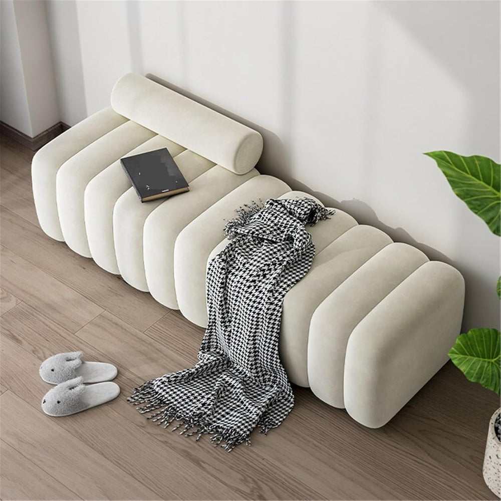 Modern Long Bench with Backrest for Changing Shoes Bedroom Bed end Walk-in Cl...
