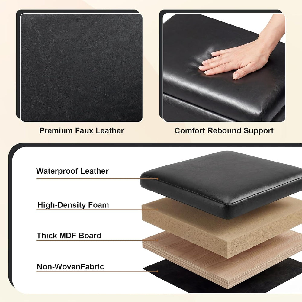 16" Faux Leather Storage Ottoman Foot Rest Stool with Wooden Tray, Foots...