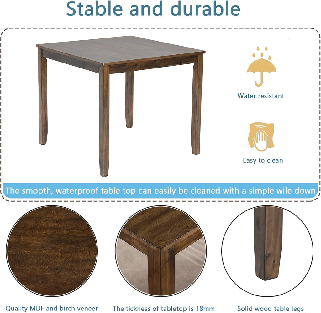 LUMISOL Dining Table Set for 4, Farmhouse Kitchen Table Set with 4 Upholstered Chairs, Wood Table and Chairs Set for Living Room, Kitchen, Dining Room, Walnut