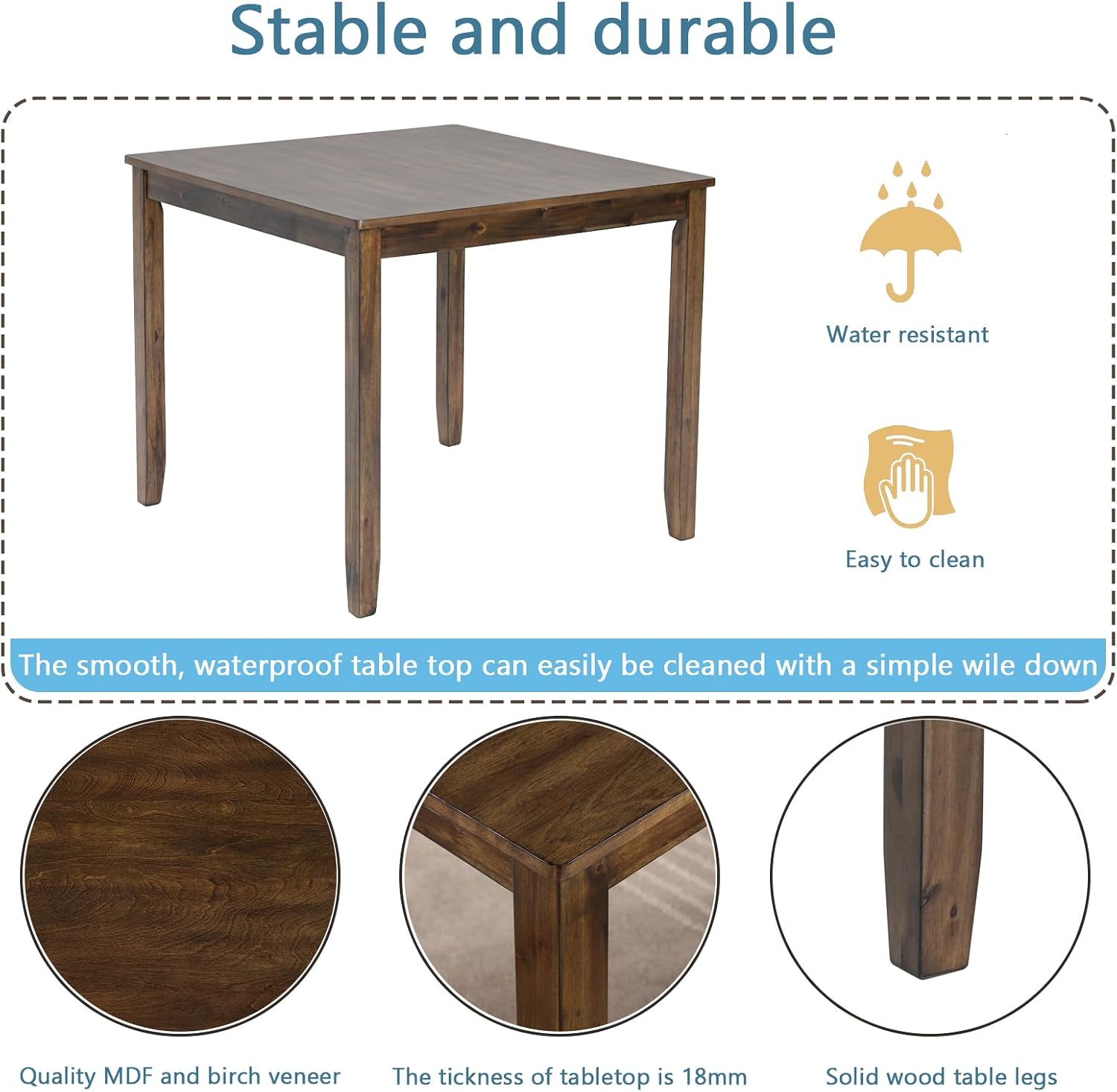 LUMISOL Dining Table Set for 4, Farmhouse Kitchen Table Set with 4 Upholstered Chairs, Wood Table and Chairs Set for Living Room, Kitchen, Dining Room, Walnut