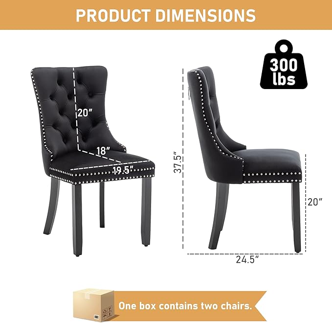 Mid Century Modern Dining Chair Set of 2 Velvet Upholstered Dining Accent Cha...