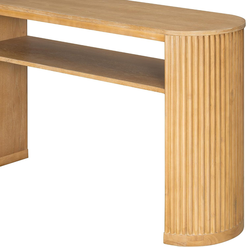 Vintage Farmhouse Console Table with Fluted Legs & Ash Veneer Top - Oval ...