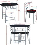 Yaheetech 3-Piece Dining Room Table Set, Kitchen Table & Chair Sets for 2, Compact Table Set w/Steel Legs, Built-in Wine Rack for Breakfast Nook, Small Space, Apartment, Black, 31.5x21x29" (LxWxH)