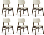 Wooden Dining Chairs Set of 6, Upholstered Modern Dining Room Chairs, Solid Oak Wood Kitchen Chairs with Soft Cushion Backrest for Farmhouse, Restaurant, Café (Cream Fabric & Walnut Color)