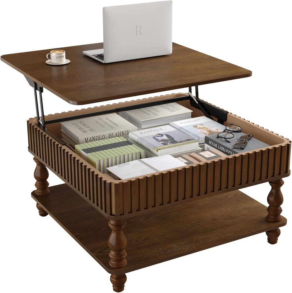 Lift Top Coffee Table Hydraulic Raising, 31.5 Inch Square with Hidden Storage...