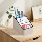 PU Leather Remote Control Holder, Small Desk Organizer Office Supply Bedside Caddy for Nightstand End Table Couch, Pen Remote Organizer with 3 Compartments (Beige)