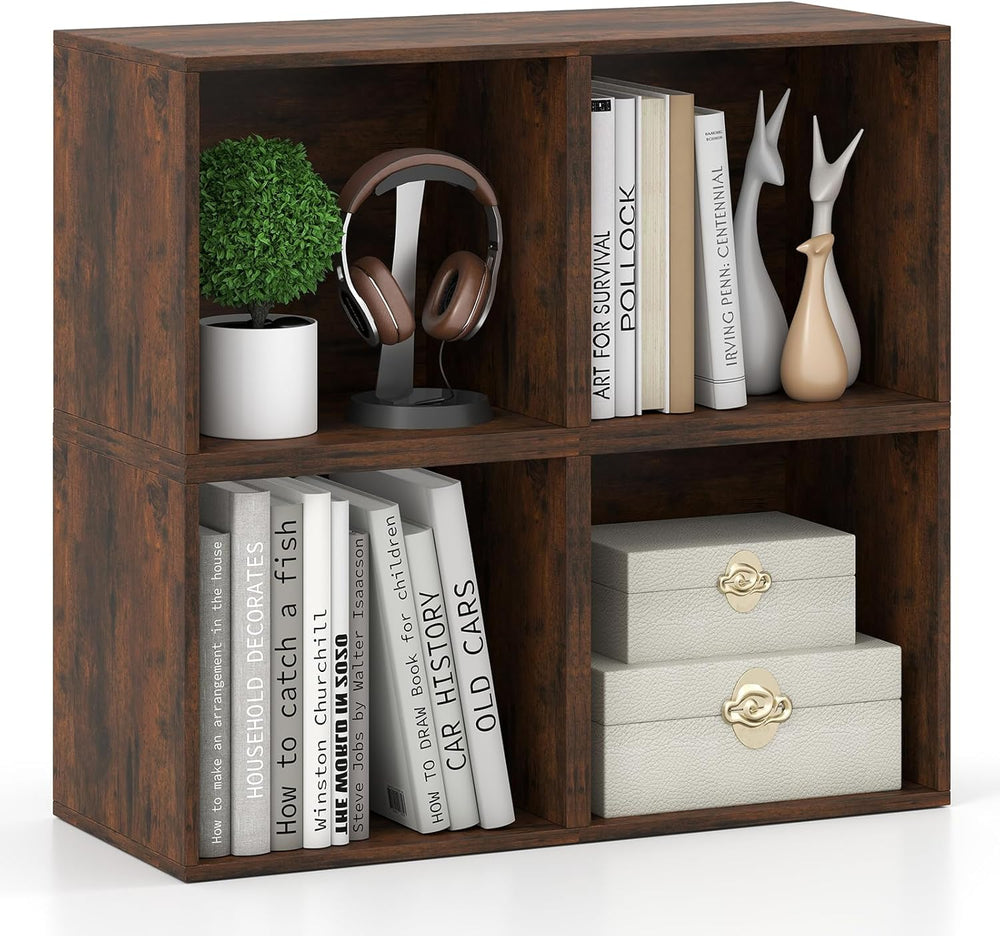Giantex 4-Cube Bookcase, Stackable Cube Storage Organizer w/Open Bookshelf, W...