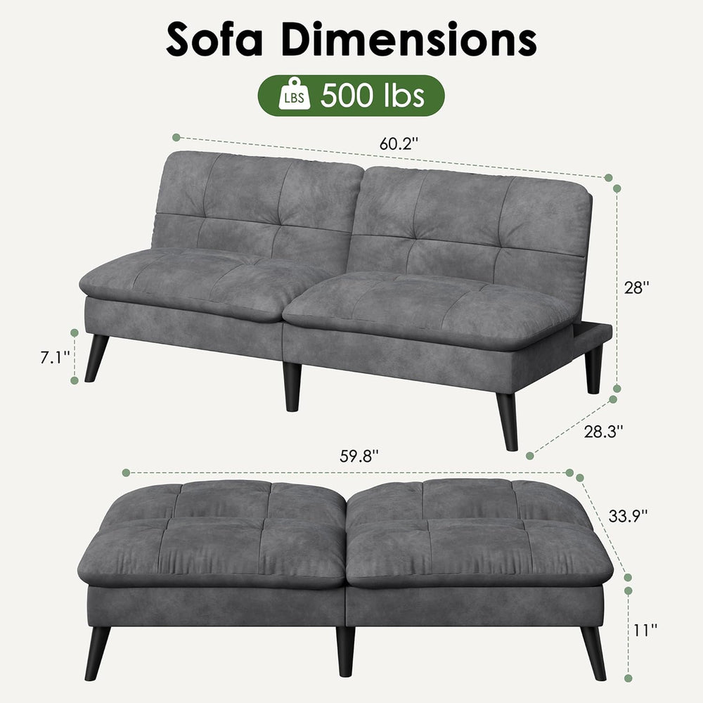 Vongrasig Futon Sofa Bed Velvet Futon Couch with Adjustable Backrest, Small C...
