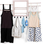 Wall Mounted Drying Rack - Clothes Drying Rack Wall Mounted for Laundry - 20 INCH - with 5 Hooks and 8 arms - 80 lbs Capacity - White Bamboo